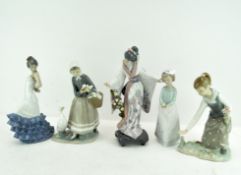 A group of five Lladro and Nao figures,