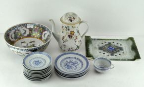 A selection of oriental ceramics, bowls dishes, Wedgwood Devon Rose teapot,