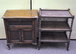 Four pieces of furniture comprising oak tea trolley (79cm x 61cm x 38cm), piano stool,