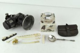 Assorted collectables, including a Lucas Major bicycle lamp,