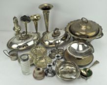 A large selection of silver plated items, to include lidded tureens,