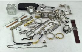 A collection of silver plated flatware together with a selection of vintage wristwatches