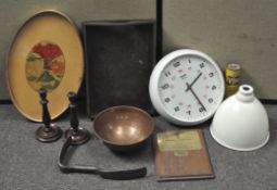 A Smiths Delhi Quartz wall clock, a Rolls Royce award plaque and other items