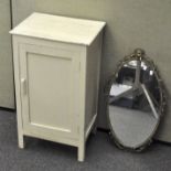 A white painted pot cupboard, 78cm high, together with a gilt metal framed wall mirror,