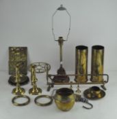 Assorted brassware, to include shell cases,