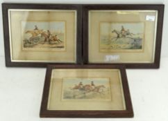 Three hunting prints depicting fox hunting, each framed and glazed,