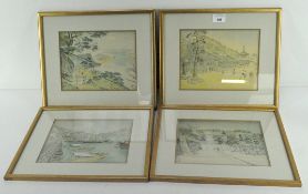 A group of four Japanese prints, each with character mark to bottom corner,