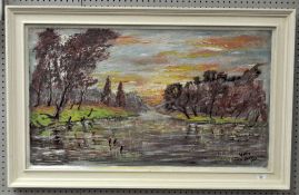 A large oil on canvas depicting a mountainous river scene, signed to bottom right Welby, Sept 71,