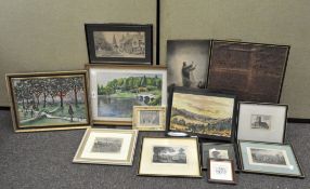 A group of pictures, including coloured engraving depicting Horsham,