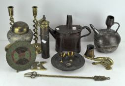 A collection of assorted brass and other metalware,