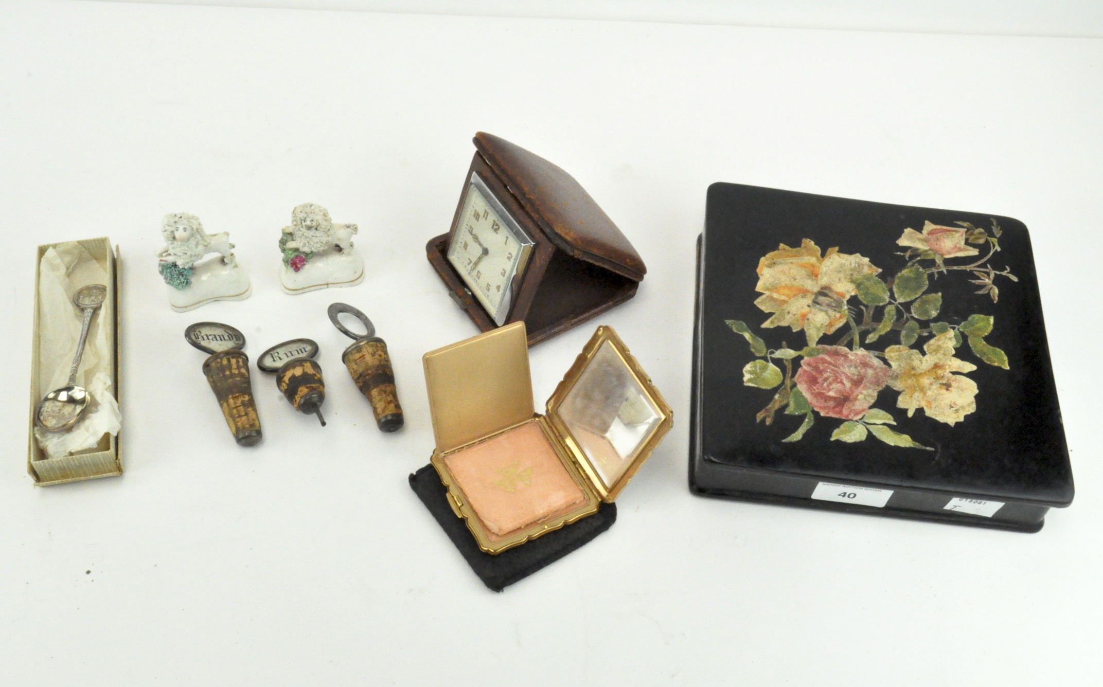 Two 19th Century miniature Staffordshire figures of poodles and other items