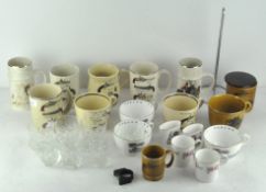 A collection of sporting related teacups and other ceramics including Royal Worcester and Pallisey