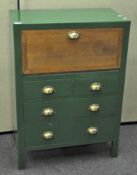 A green painted tallboy, the drop front above two short drawers and two long drawers,