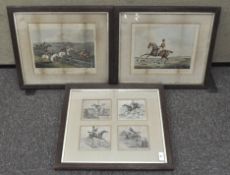 Three framed and glazed prints depicting traditional hunting scenes