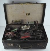 A collection of early Hornby clockwork locomotives and track,