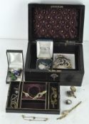 A 19th century Coromandel jewellery box containing a selection of costume jewellery