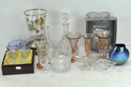 A selection of assorted glassware, to include signed and dated Art glass vase, 1993, a decanter,