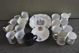 Two boxes of assorted Royal Commemorative ceramics and others, predominately mugs,