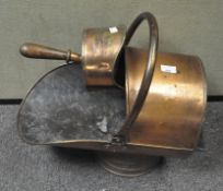 A late 19th/early 20th century copper coal scuttle and scoop,