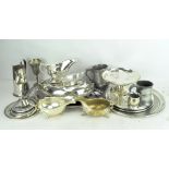 A collection of silver plated wares, to include dishes, a sauce boat, lidded tureen,