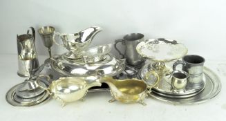 A collection of silver plated wares, to include dishes, a sauce boat, lidded tureen,