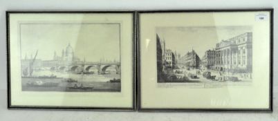 A pair of prints of engravings depicting London scenes,