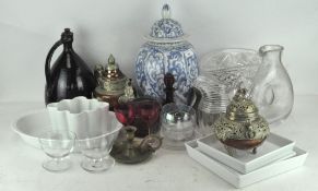 Assorted items, including a Chinese vase, metalware,