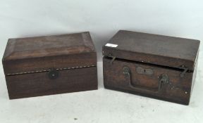 Two mahogany storage boxes, one with unusual locking mechanism,