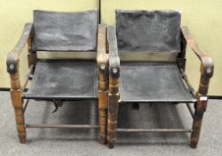 A pair of Palestinian leather mounted chairs,