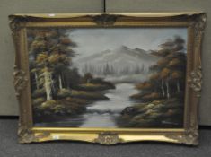 Thomas, autumnal mountainous river landscape, oil on canvas, signed lower right, in gilt wood frame,