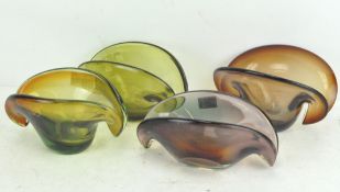 Four Murano glass shell dishes with double cut bases,