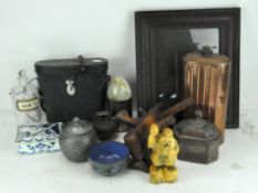 A selection of assorted items, including cloisonne enamel bowl, "Aqua" medicine bottle, binoculars,