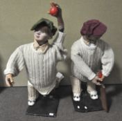 A pair of cricket mannequins, said to be display mannequins from Oval Cricket Ground shop, London,
