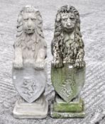 Two armorial lion garden statues,