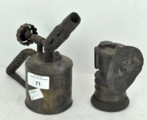A Primus blow torch and an early bicycle lamp
