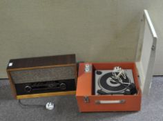 A retro mid-century Westminster Fidelity record player and a vintage Cossor radio,