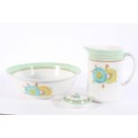 A Wilkinson wash set, painted in a Clarice Cliff 'Rhodanthe' style design,