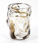 A Whitefriars Art Glass vase, of cylindrical 'knobbly' form, streaked with brown inclusions,