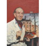 J Tyler, 1961, portrait of Adrian Hill with palette, oil on board, framed, signed lower right,