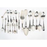 A parcel of silver, silver plate and white metal spoons,