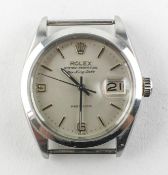 A stainless steel rolex oyster perpetual air king date wristwatch.