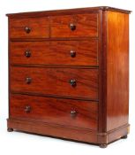 A Victorian mahogany chest of drawers, with two short above three graduated long drawers,