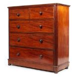 A Victorian mahogany chest of drawers, with two short above three graduated long drawers,