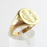 A yellow metal signet ring with personal inscription. Size M Hallmarked 18ct gold, Birmingham