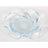 An Orrefors Ice Blue glass dish, etched signature and numerals,