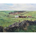 Rebecca Veasey, Longhorn Cows at Velvet Bottom, oil on canvas, signed and dated 1995 lower left,