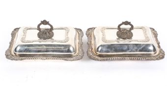 A pair of Victorian silver-plated crested shaped rectangular vegetable dishes and covers,