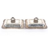 A pair of Victorian silver-plated crested shaped rectangular vegetable dishes and covers,