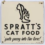 Spratt's Cat Food enamelled advertising sign, of square form and pierced for hanging,