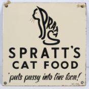 Spratt's Cat Food enamelled advertising sign, of square form and pierced for hanging,